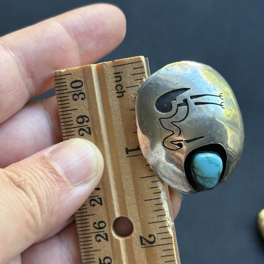 RARE! Vintage Native American Sterling Silver Turquoise Crane Bird Ring Sz 7 - Picture 6 of 7
